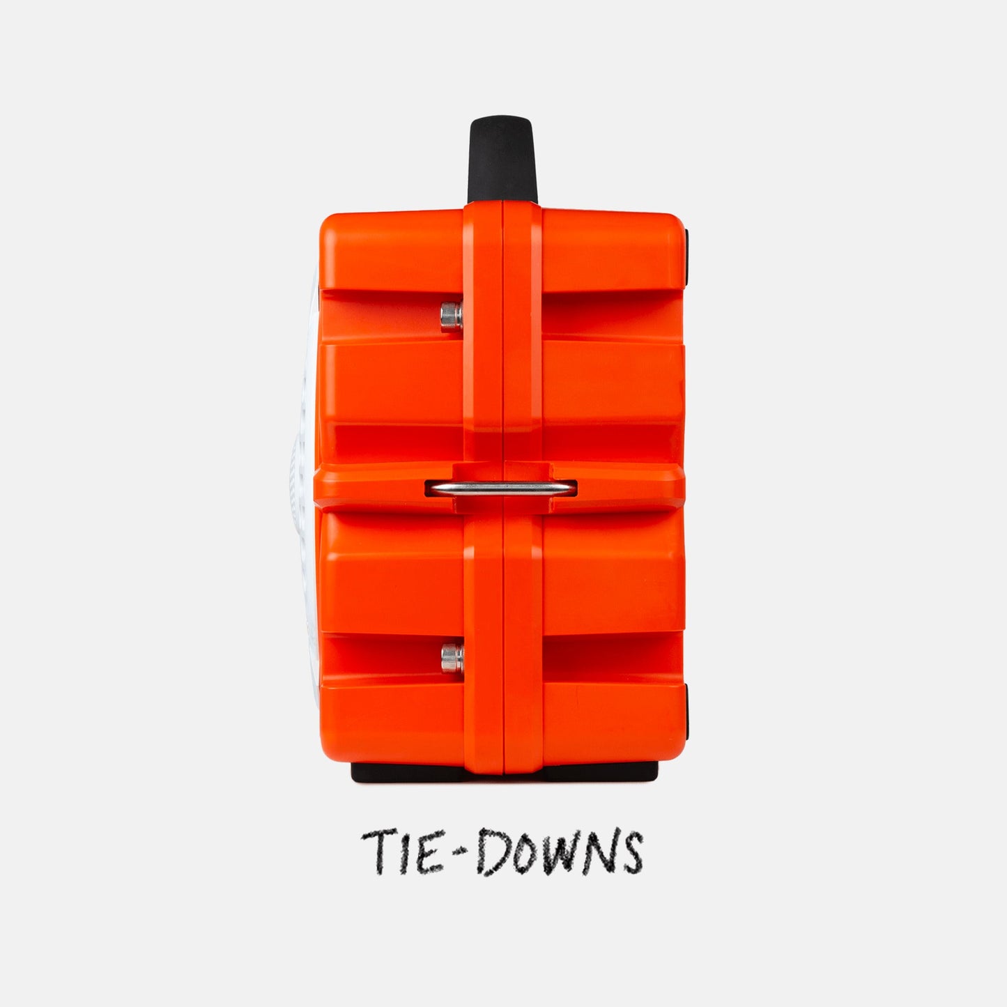 Turtlebox Grande speaker in orange side view highlighing the tie-downs #speaker-color_orange