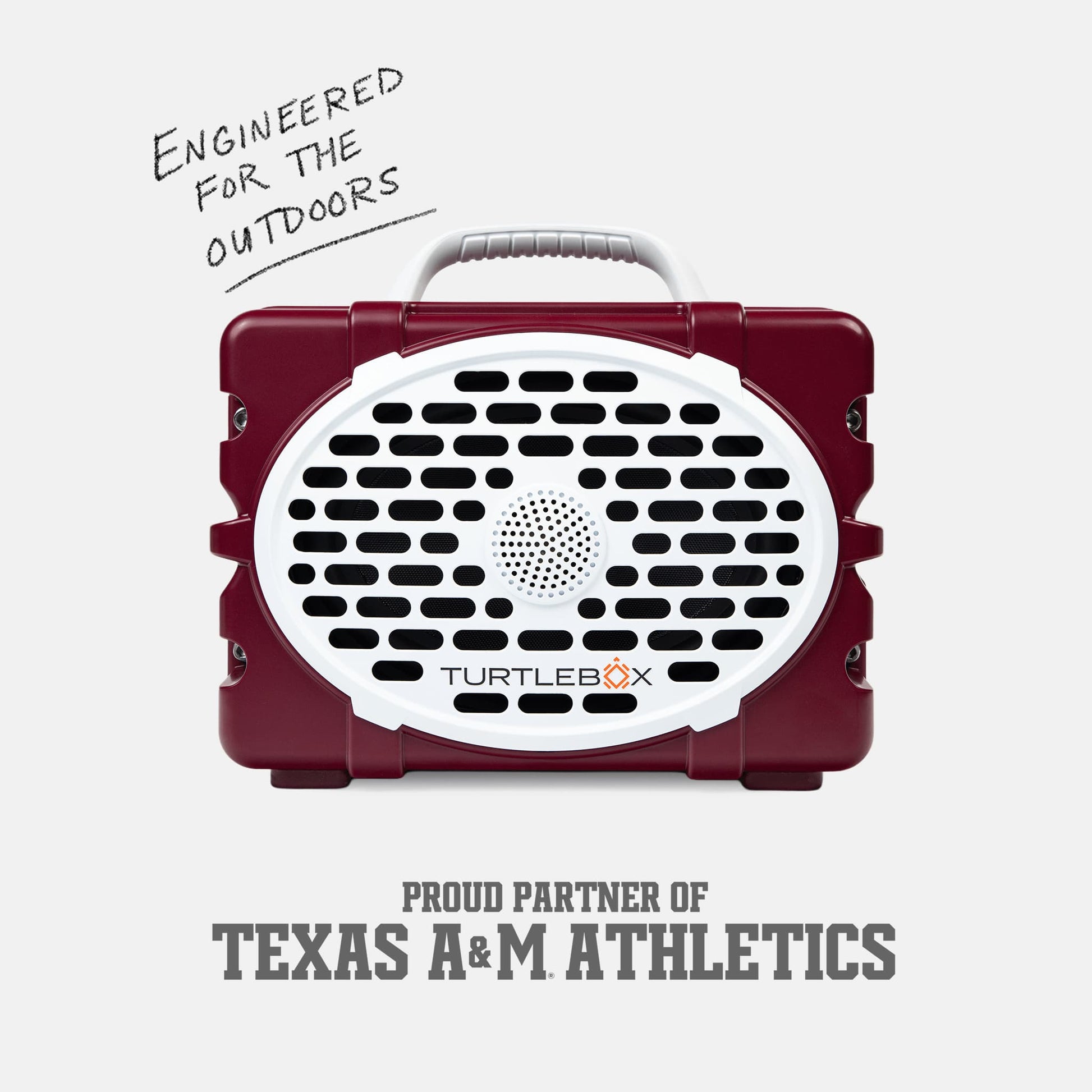 Maroon & White TAMU speaker front with measures information, 10lbs, 12 by 8.75 inches #speaker-color_maroon-white-gameday-series