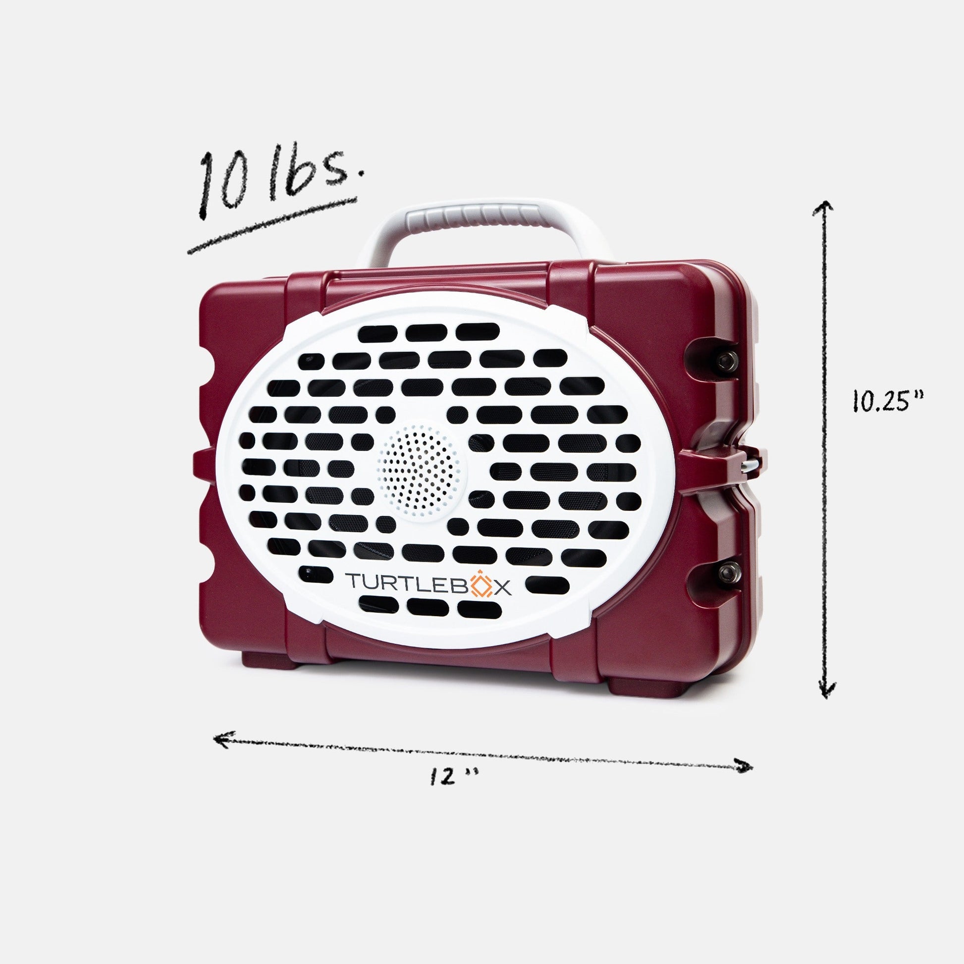 Maroon & White TAMU speaker front with measures information, 10lbs, 12 by 8.75 inches #speaker-color_maroon-white-gameday-series