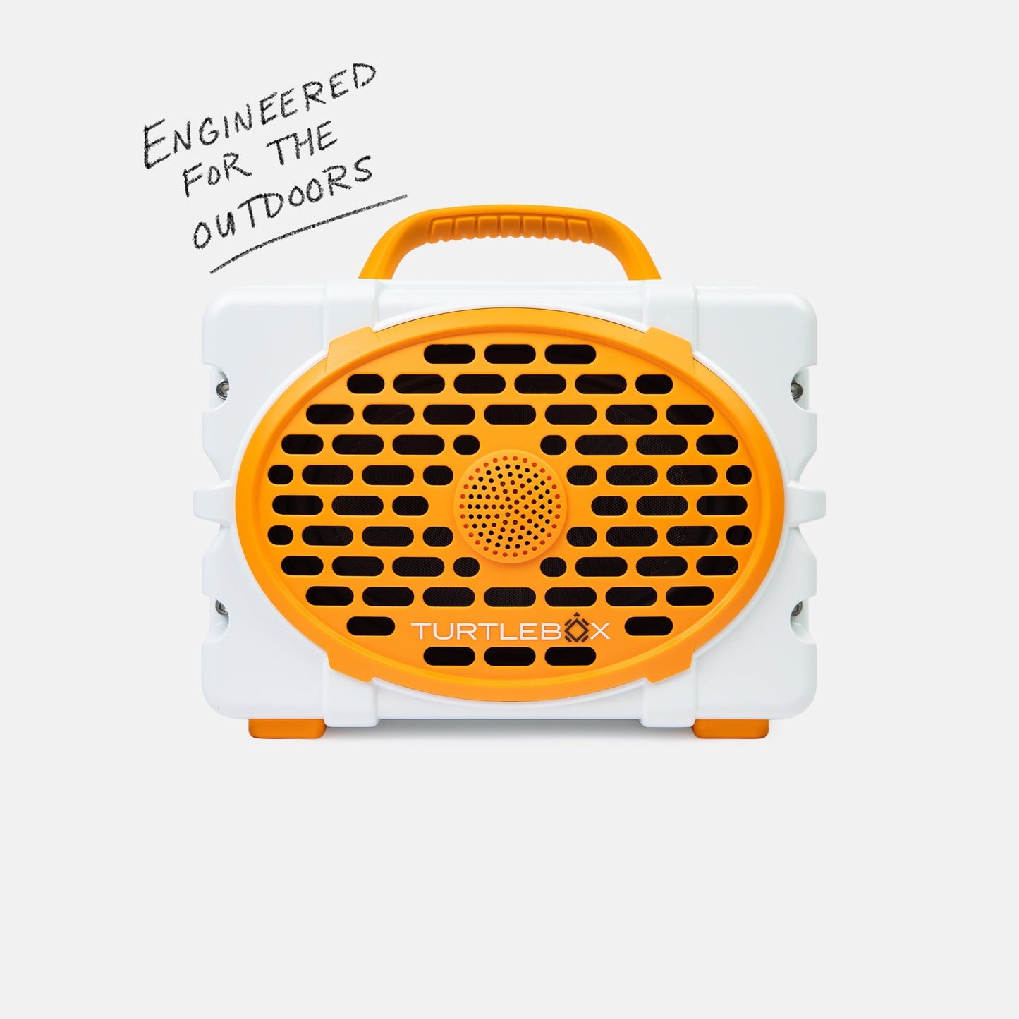 White & Orange Tennesse speaker front with measures information, 10lbs, 12 by 8.75 inches #speaker-color_white-orange-gameday-series