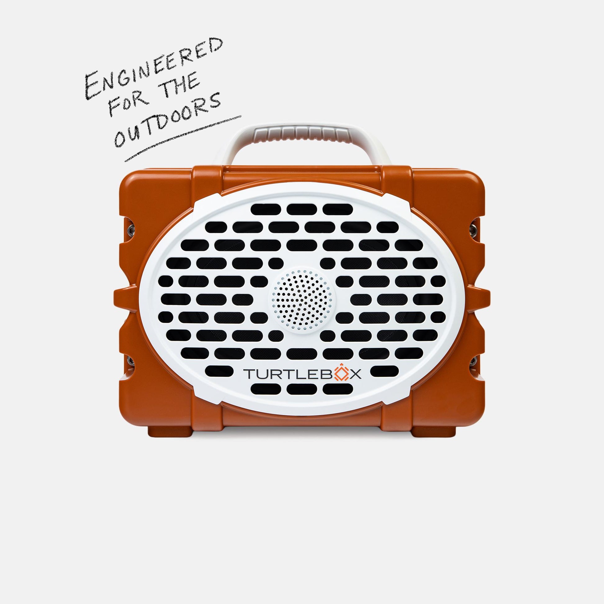 Burnt Orange & White UT speaker front with measures information, 10lbs, 12 by 8.75 inches #speaker-color_burnt-orange-white-gameday-series