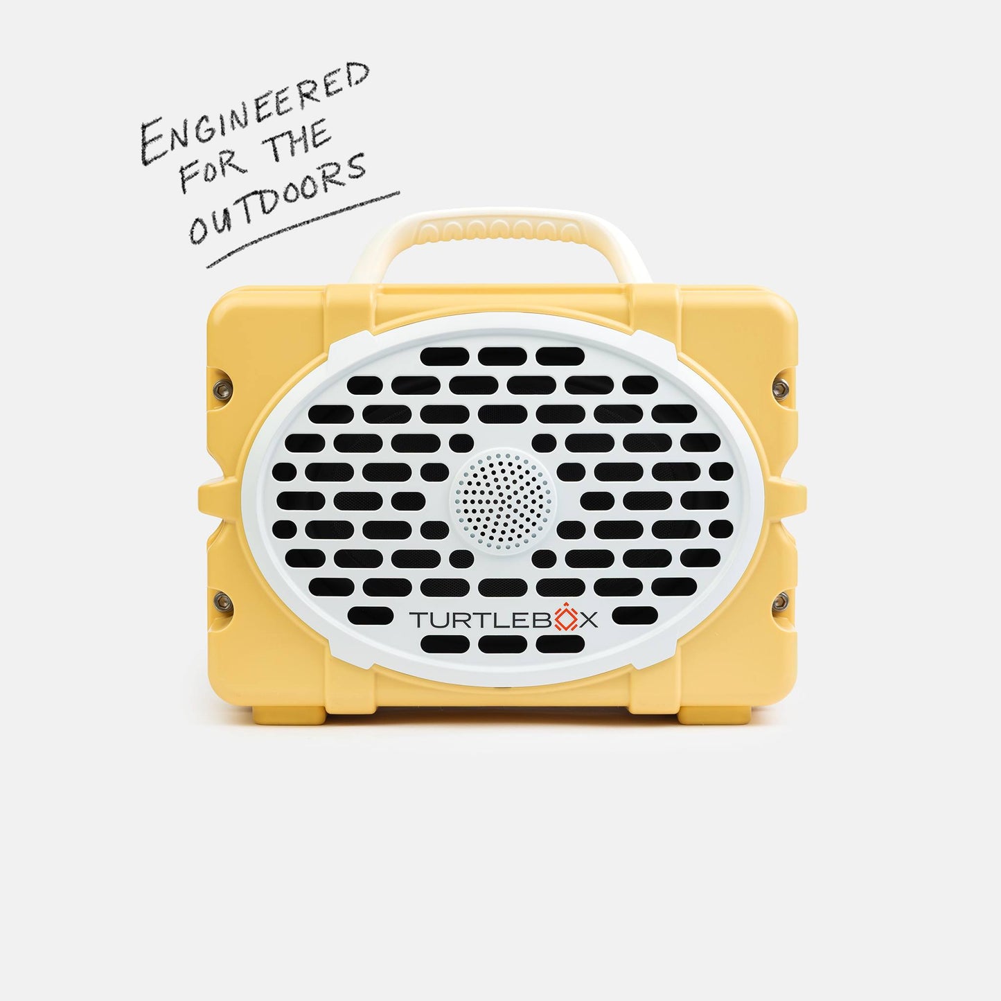 Yellow portable speaker with 'TurtleBox' branding on a white background #base-color_fighting-lady-yellow