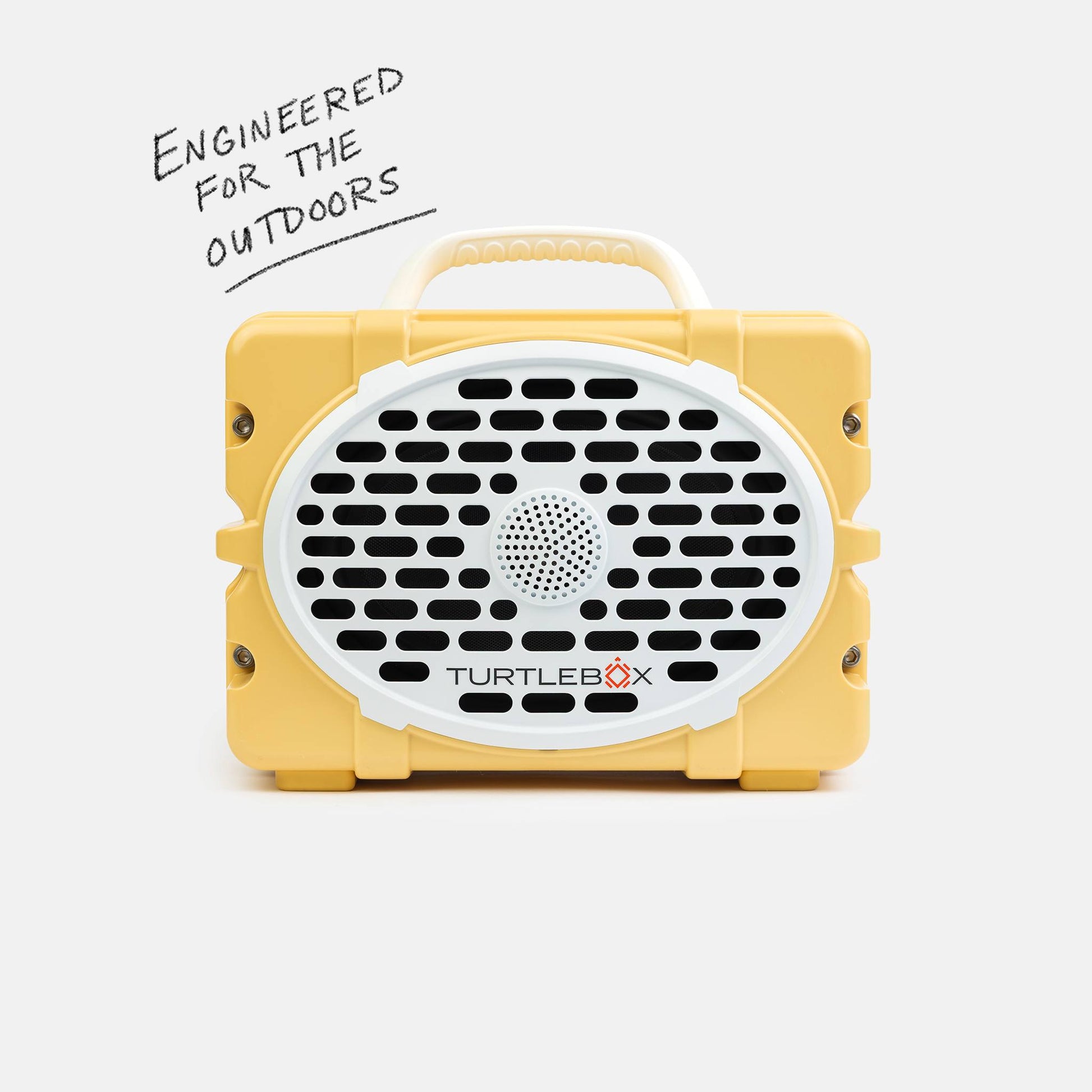 Yellow portable speaker with 'TurtleBox' branding on a white background #base-color_fighting-lady-yellow