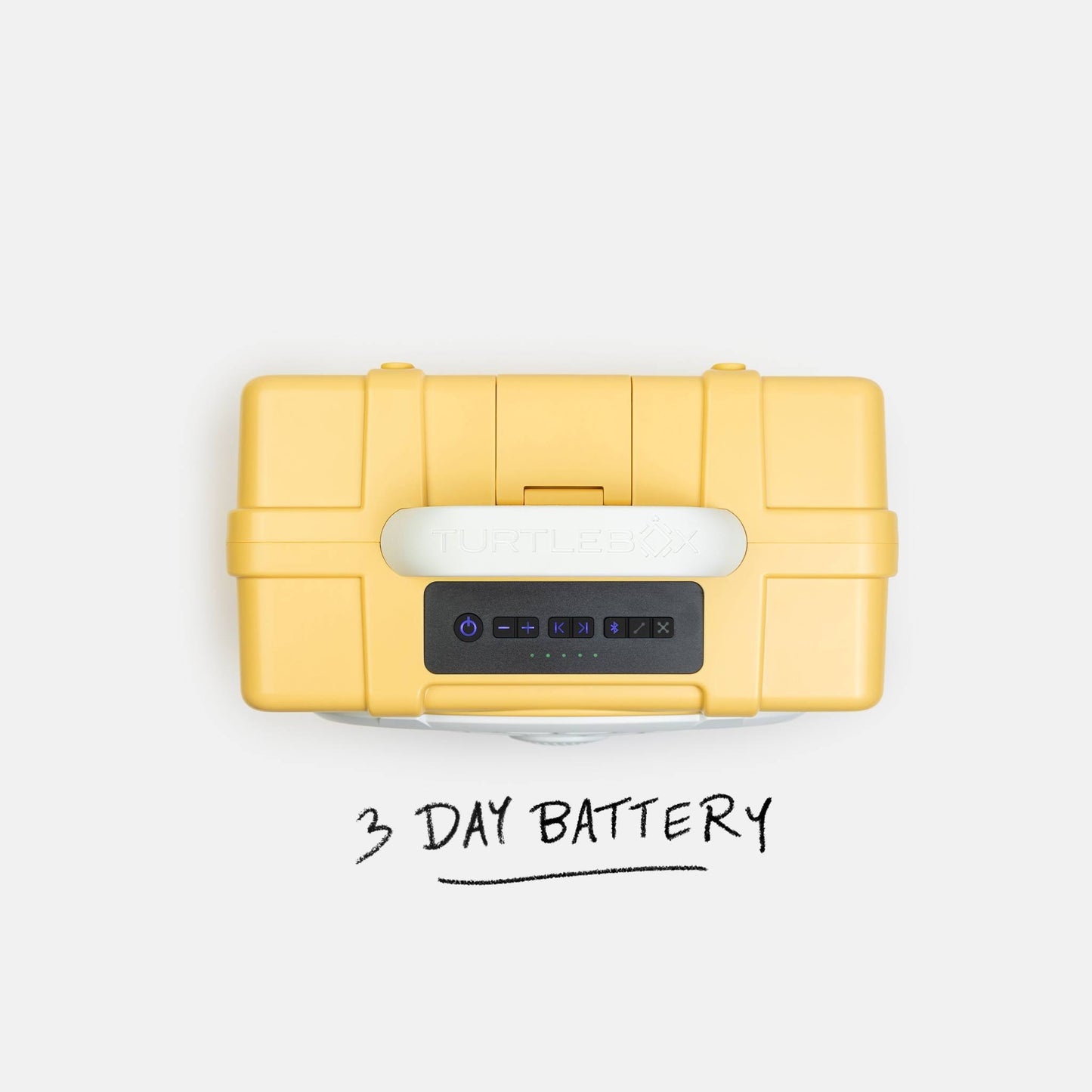 Yellow portable battery pack with '3 Day Battery' text on a white background #base-color_fighting-lady-yellow