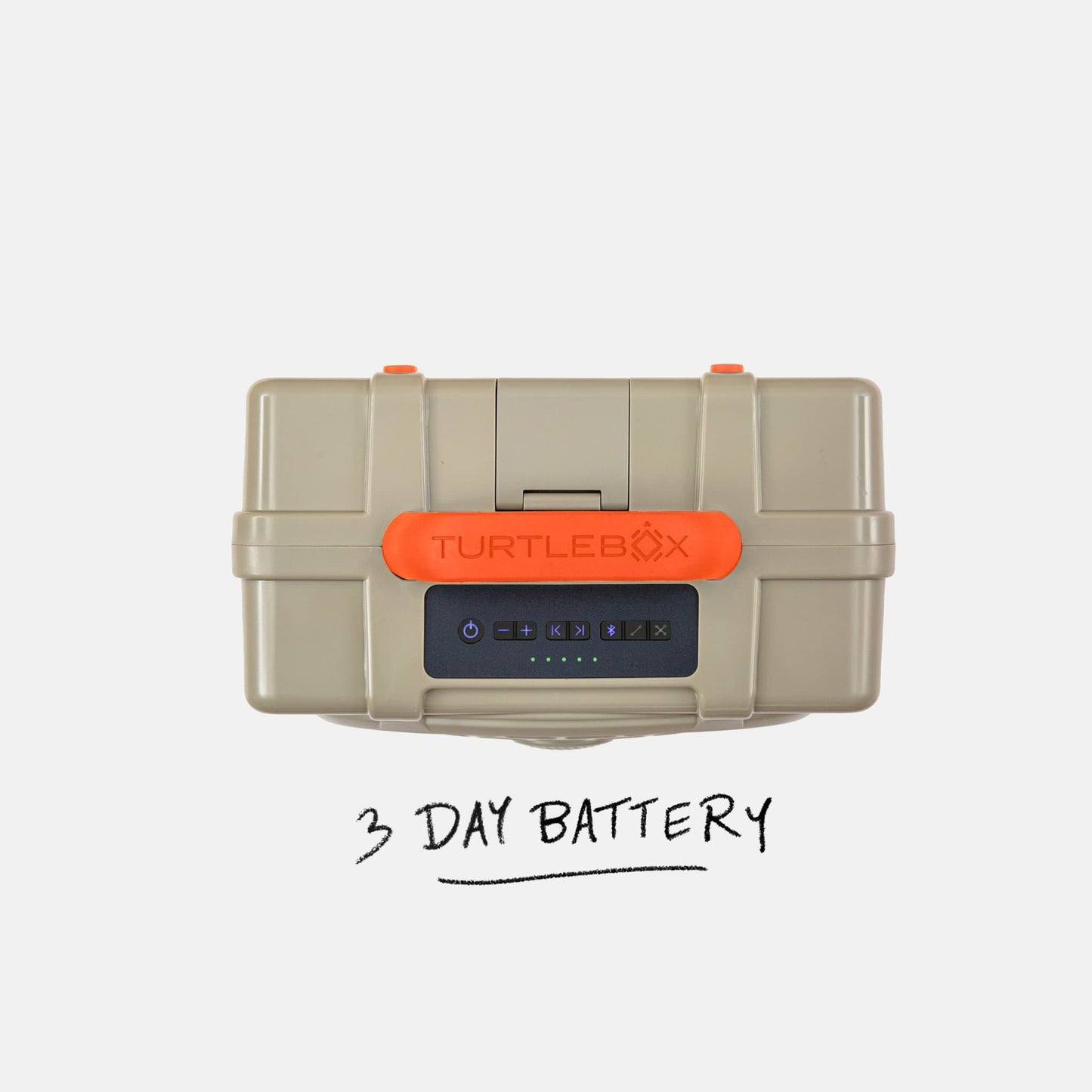 Whitetail Original speaker top view with a label saying 3-day battery #speaker-color_whitetail-artist-series