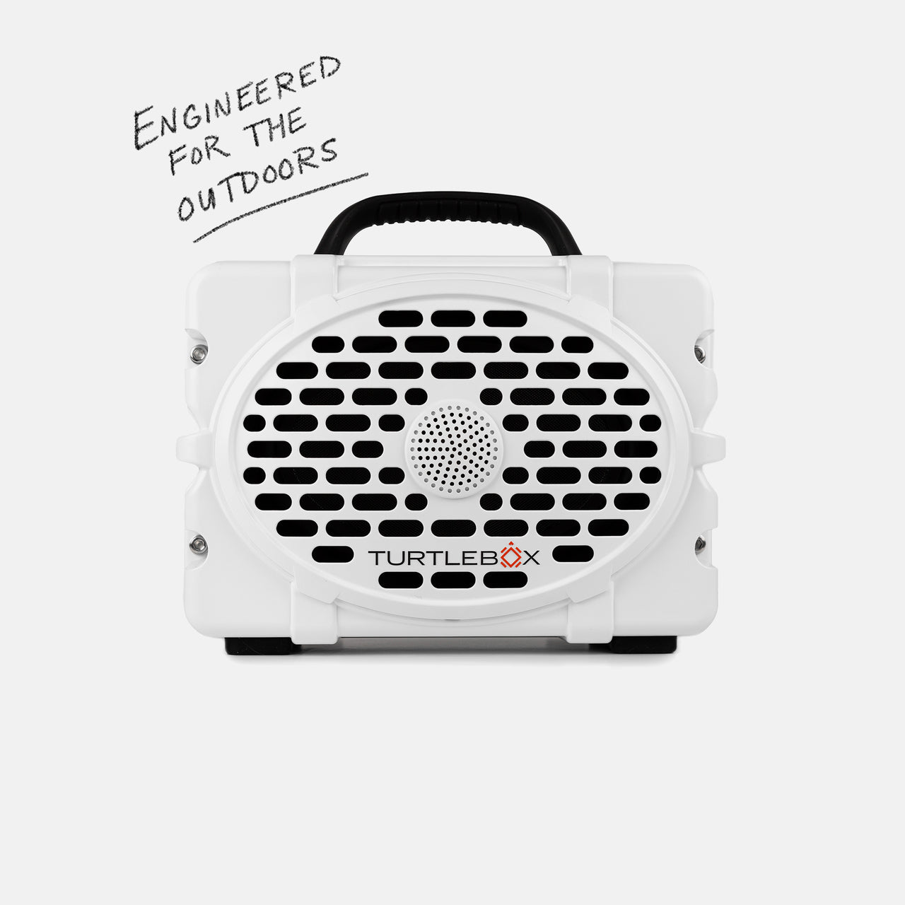 White Original speaker front view with info saying engineered for the outdoors #speaker-color_white
