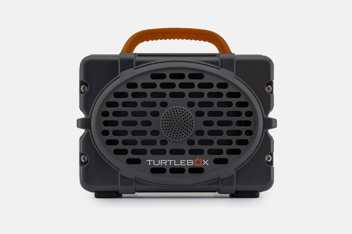 Turtlebox Original speaker in gray with burnt orange handle no-gallery