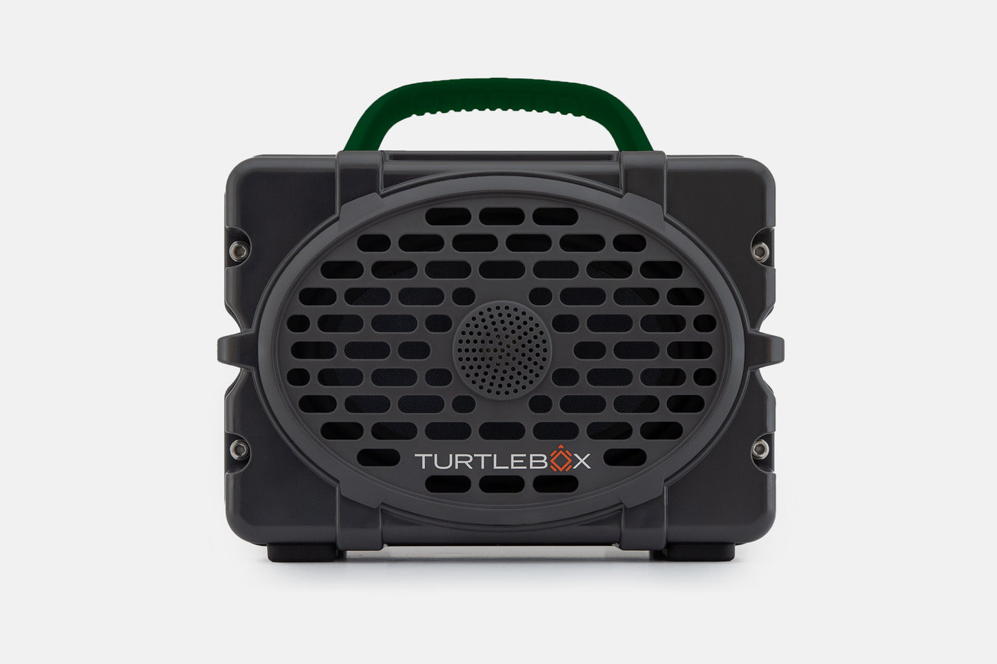 Turtlebox Original speaker in gray with green handle no-gallery