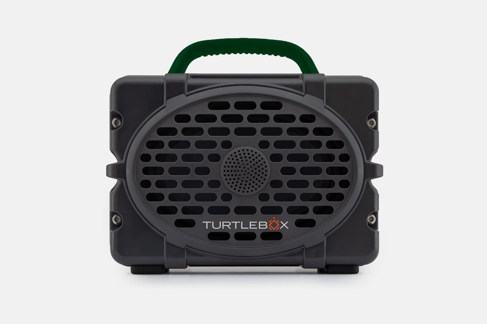 Turtlebox Original speaker in gray with green handle no-gallery