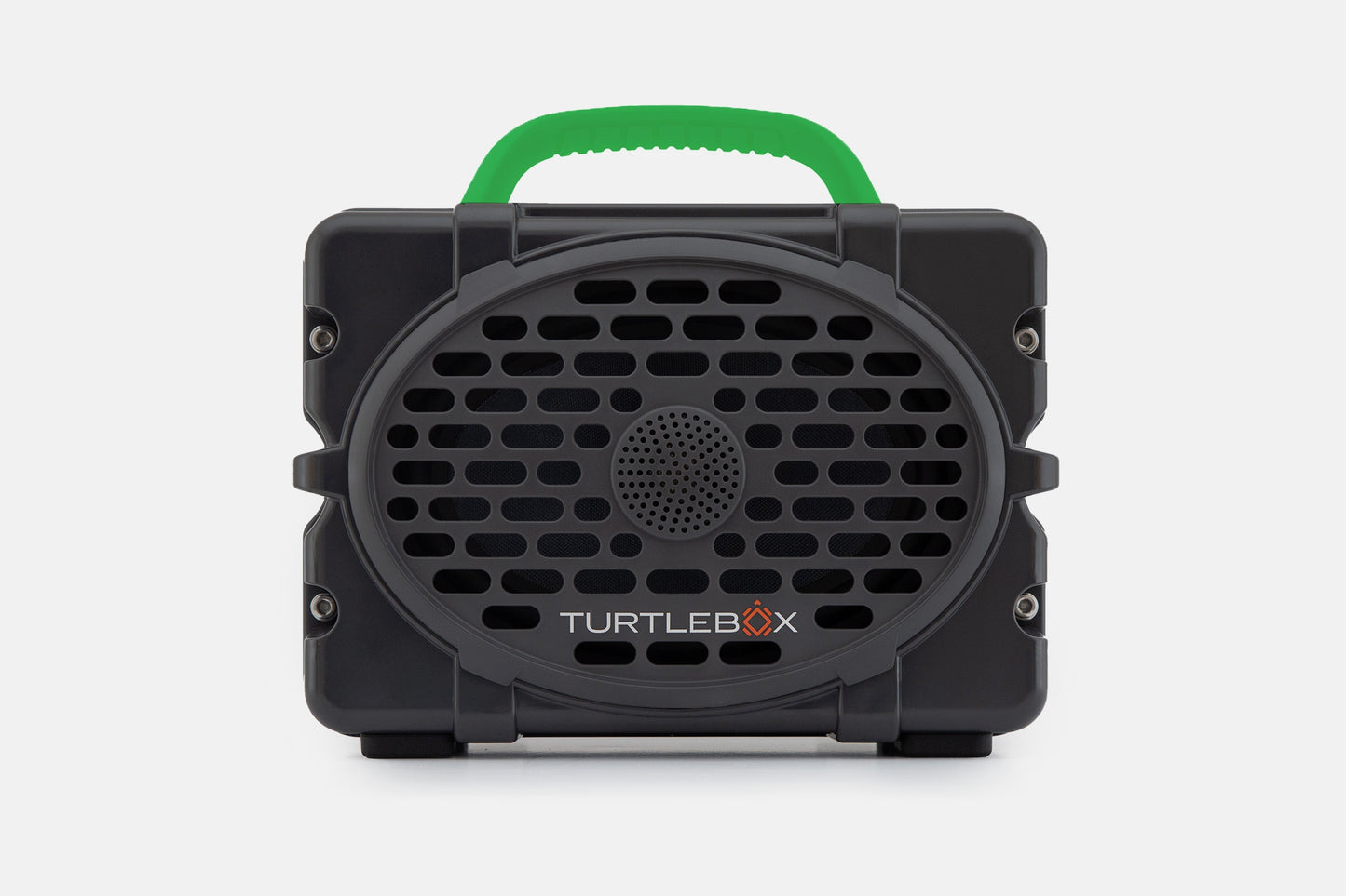 Turtlebox Original speaker in gray with kelly green handle no-gallery