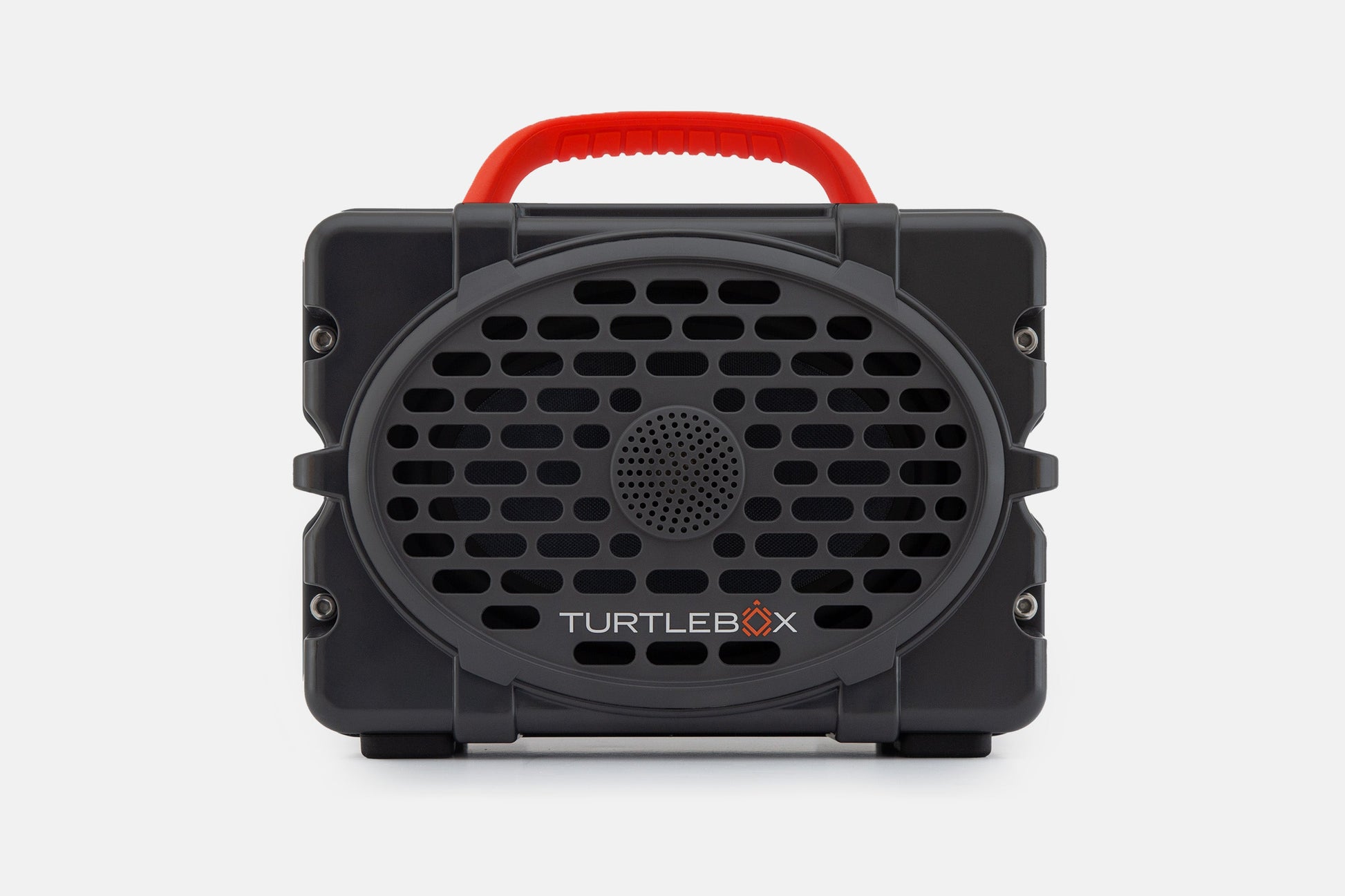 Turtlebox Original speaker in gray with red handle no-gallery
