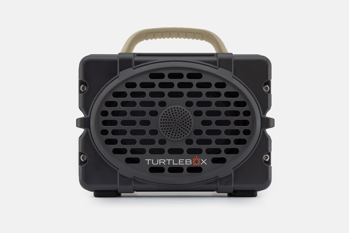 Turtlebox Original speaker in gray with tan handle no-gallery