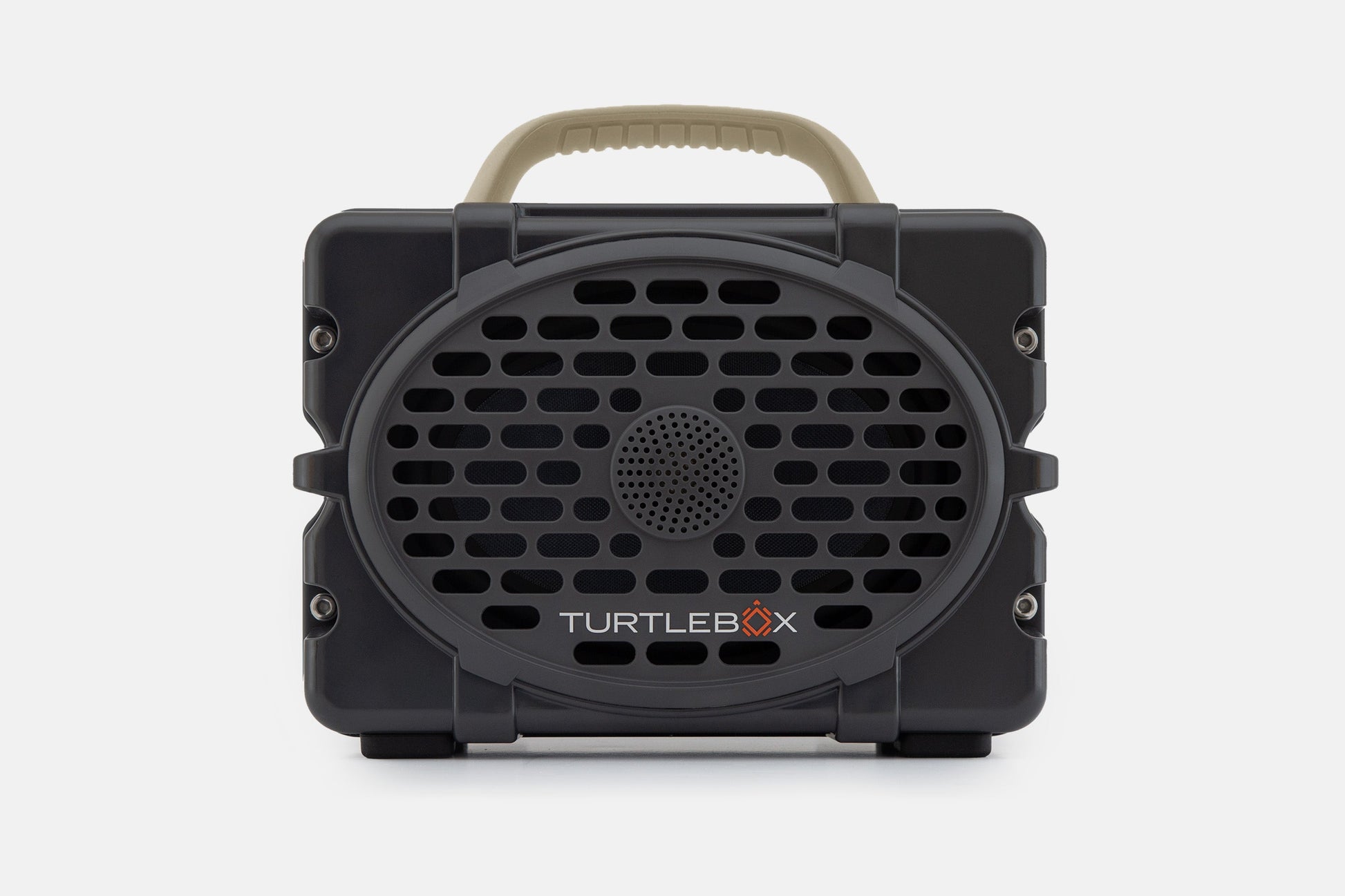 Turtlebox Original speaker in gray with tan handle no-gallery