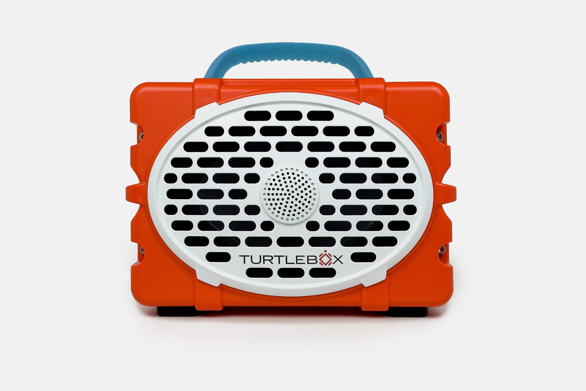 Turtlebox Original speaker in orange with blue handle no-gallery