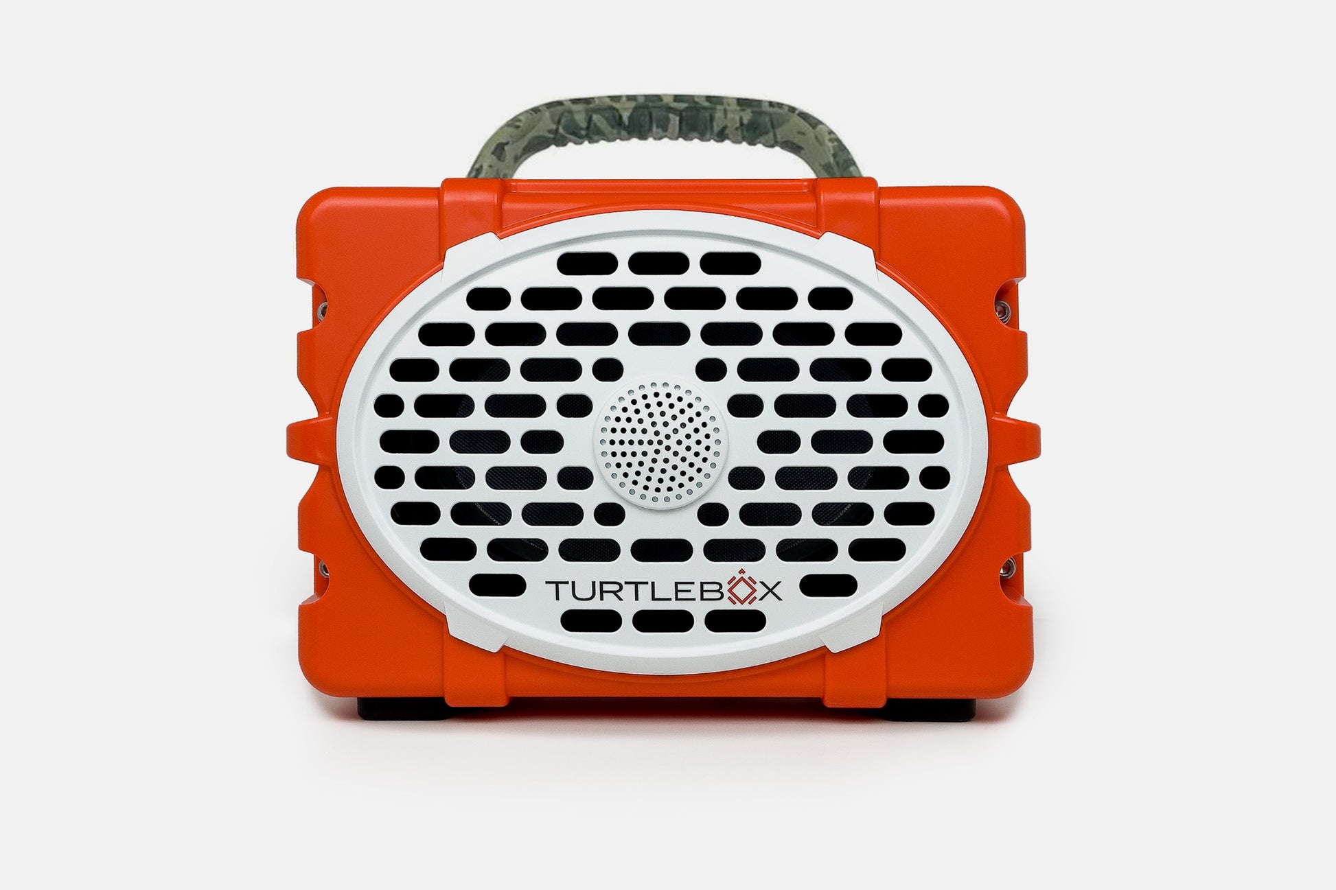 Turtlebox Original speaker in orange with camo handle no-gallery