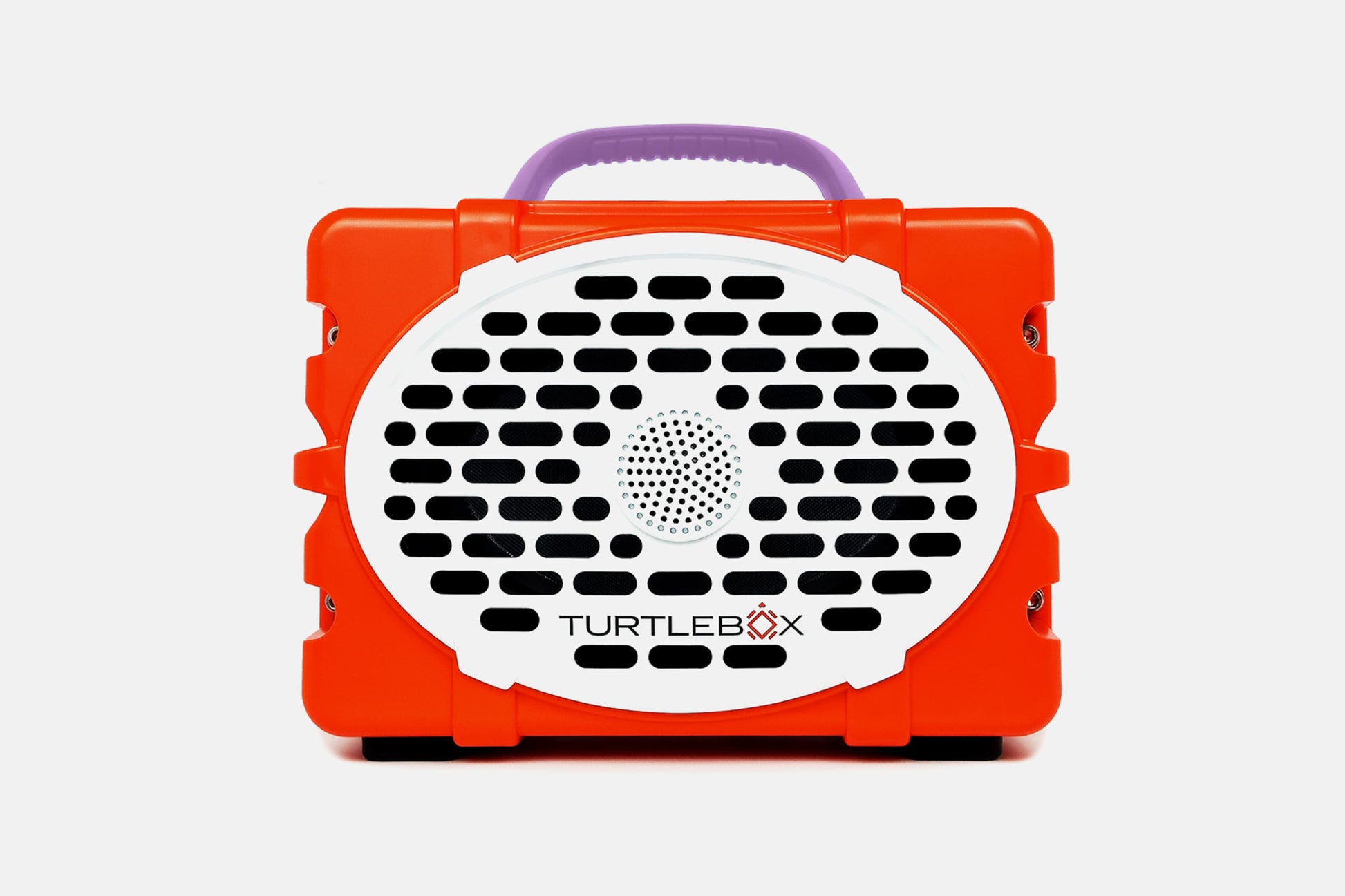 Turtlebox Original speaker in orange with lavender handle no-gallery
