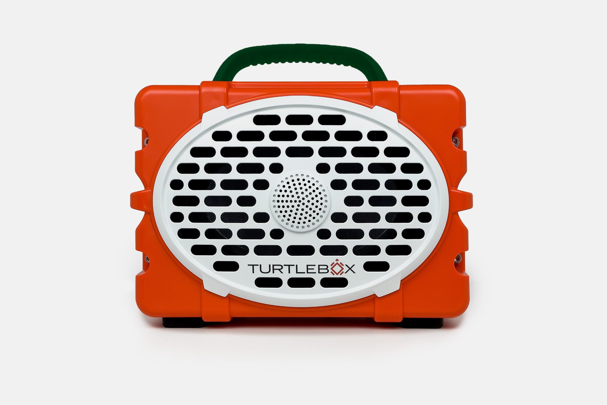 Turtlebox Original speaker in orange with green handle no-gallery