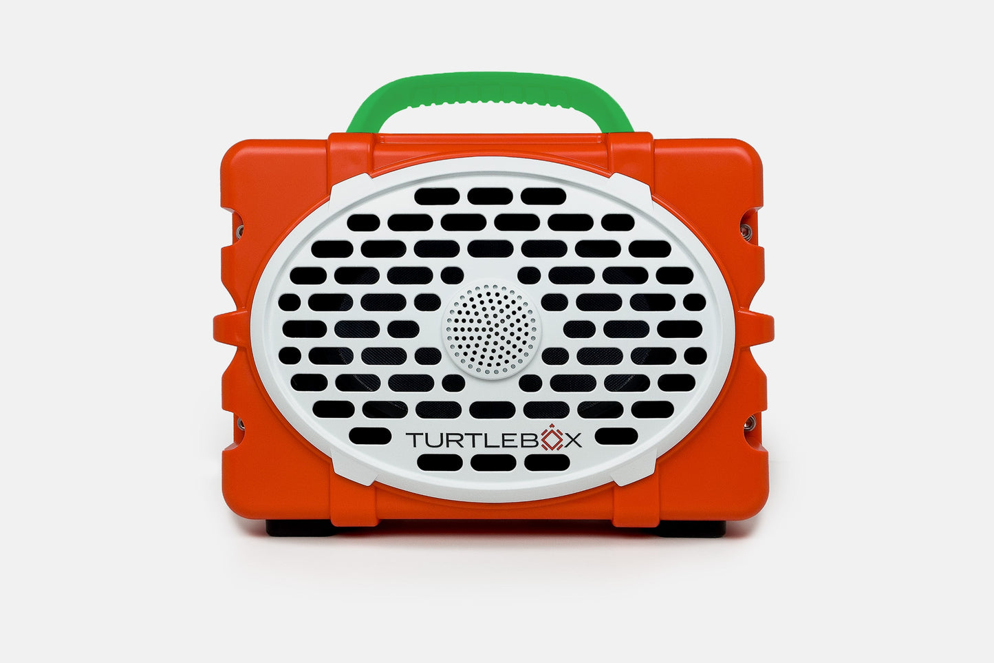 Turtlebox Original speaker in orange with kelly green handle no-gallery