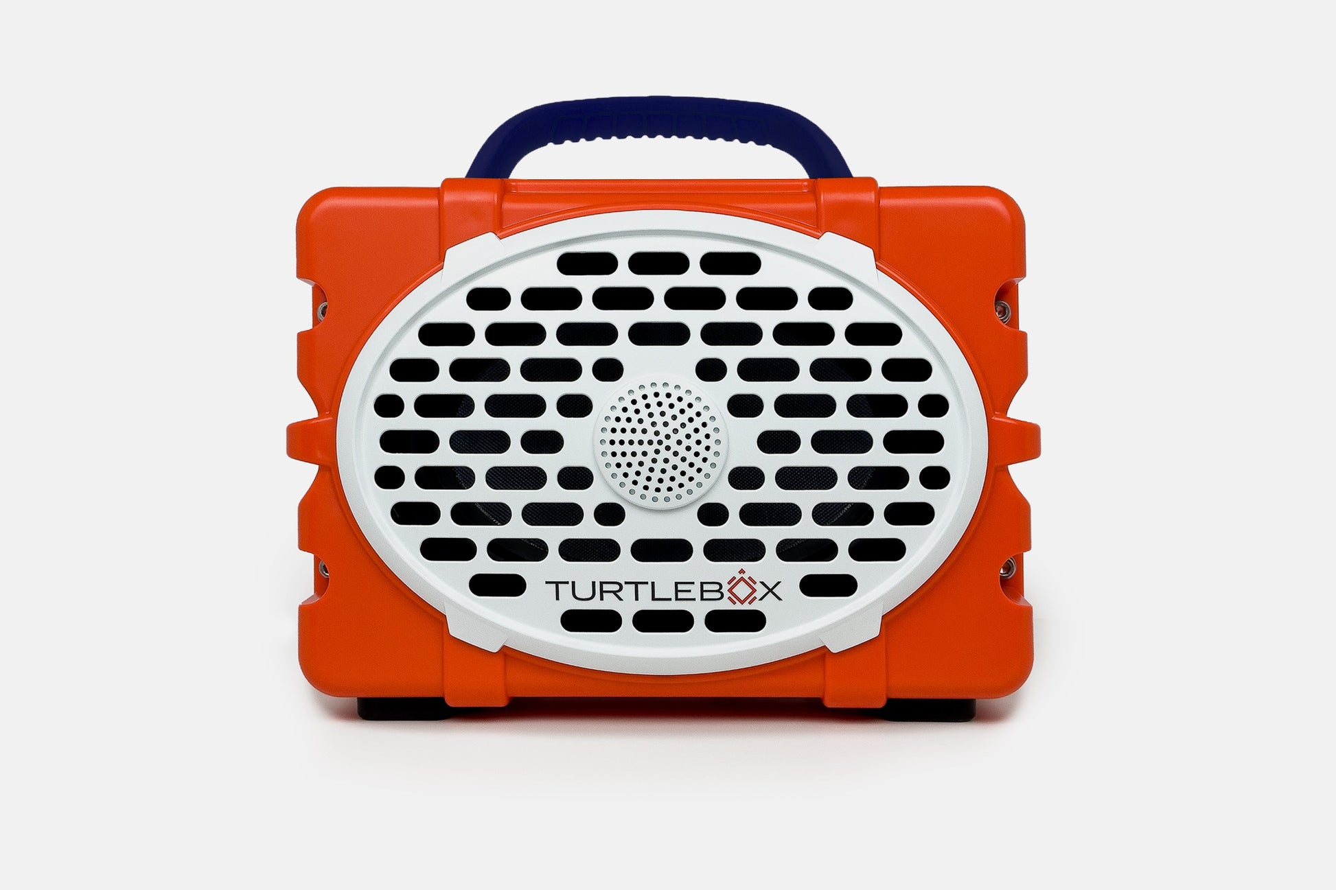 Turtlebox Original speaker in orange with navy handle no-gallery