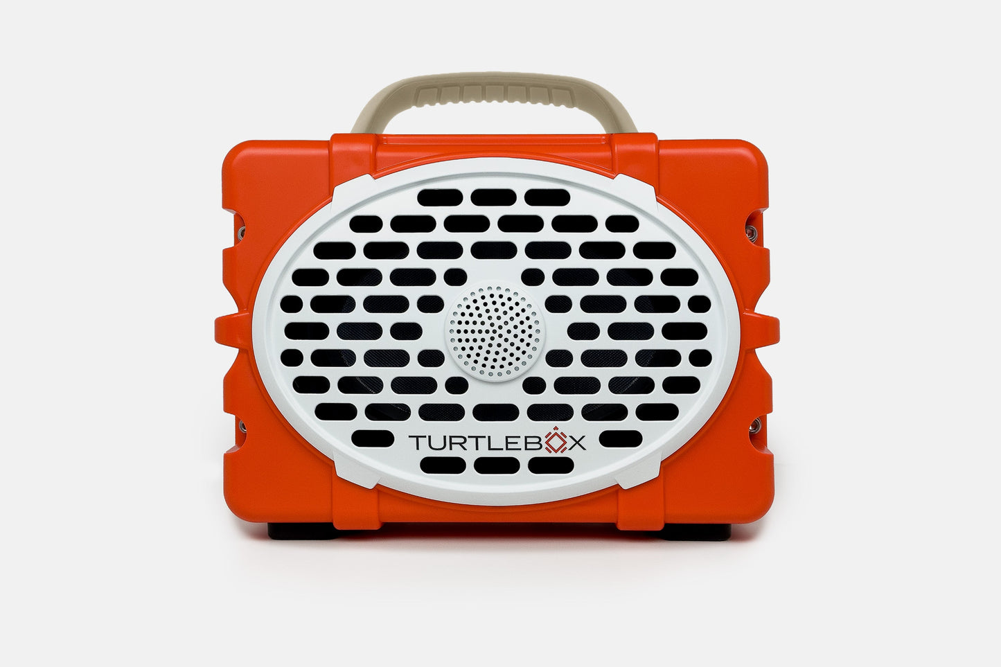 Turtlebox Original speaker in orange with tan handle no-gallery