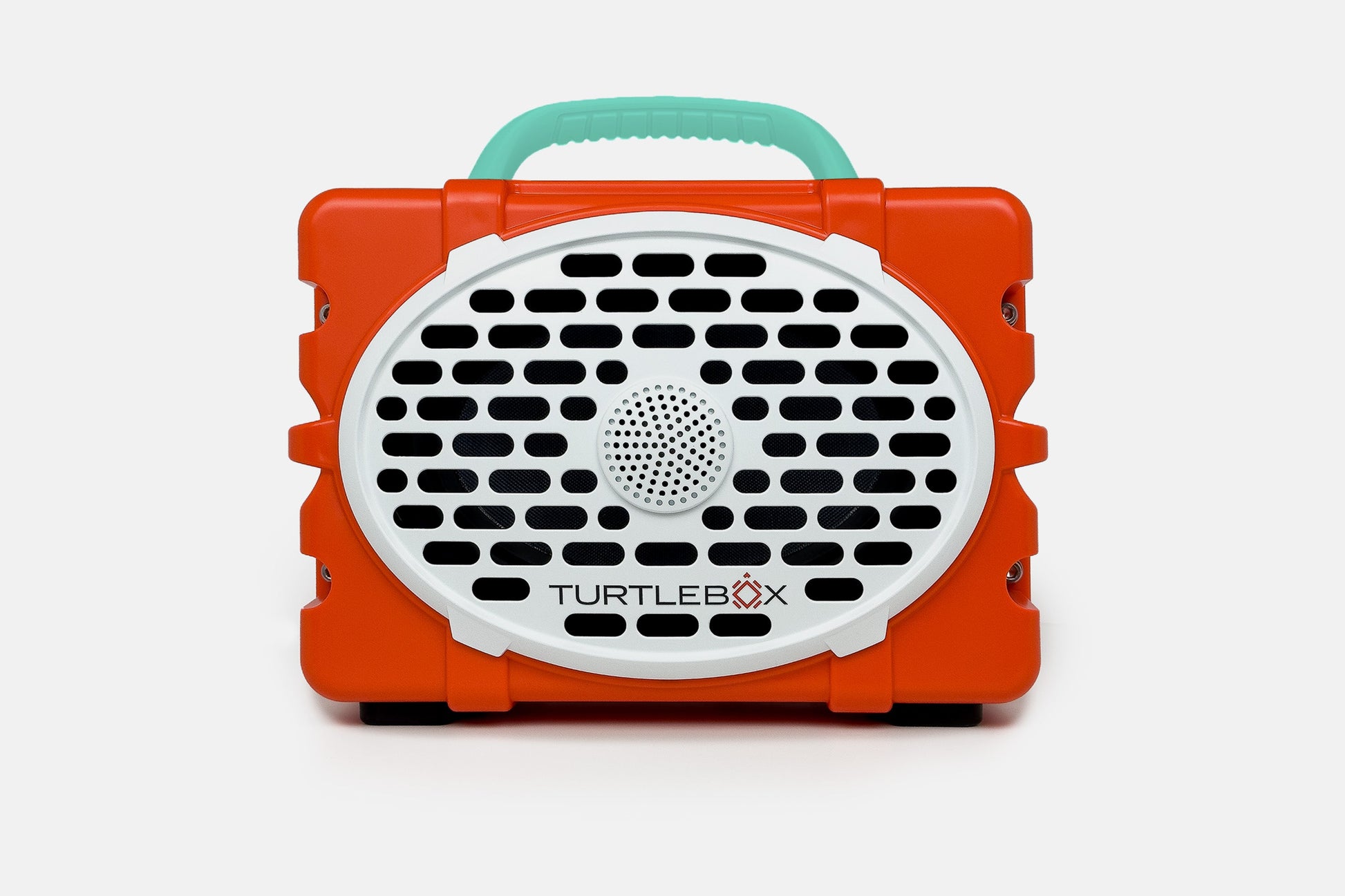 Turtlebox Original speaker in orange with teal handle no-gallery