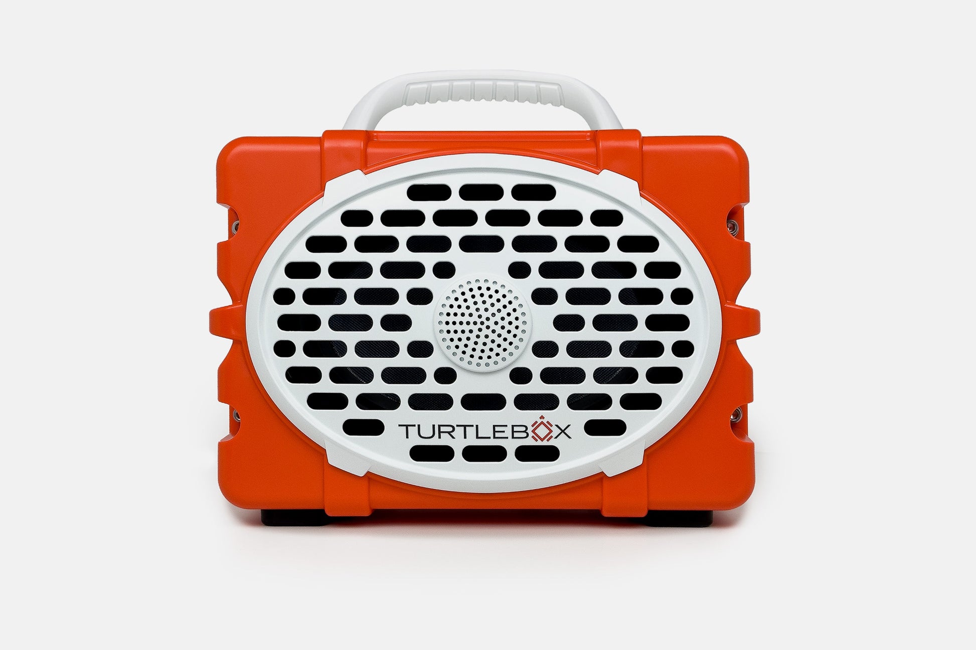 Turtlebox Original speaker in orange with white handle no-gallery
