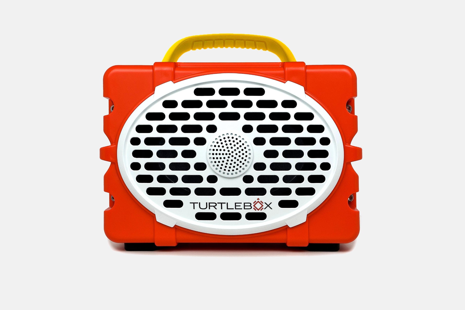 Turtlebox Original speaker in orange with yellow handle no-gallery