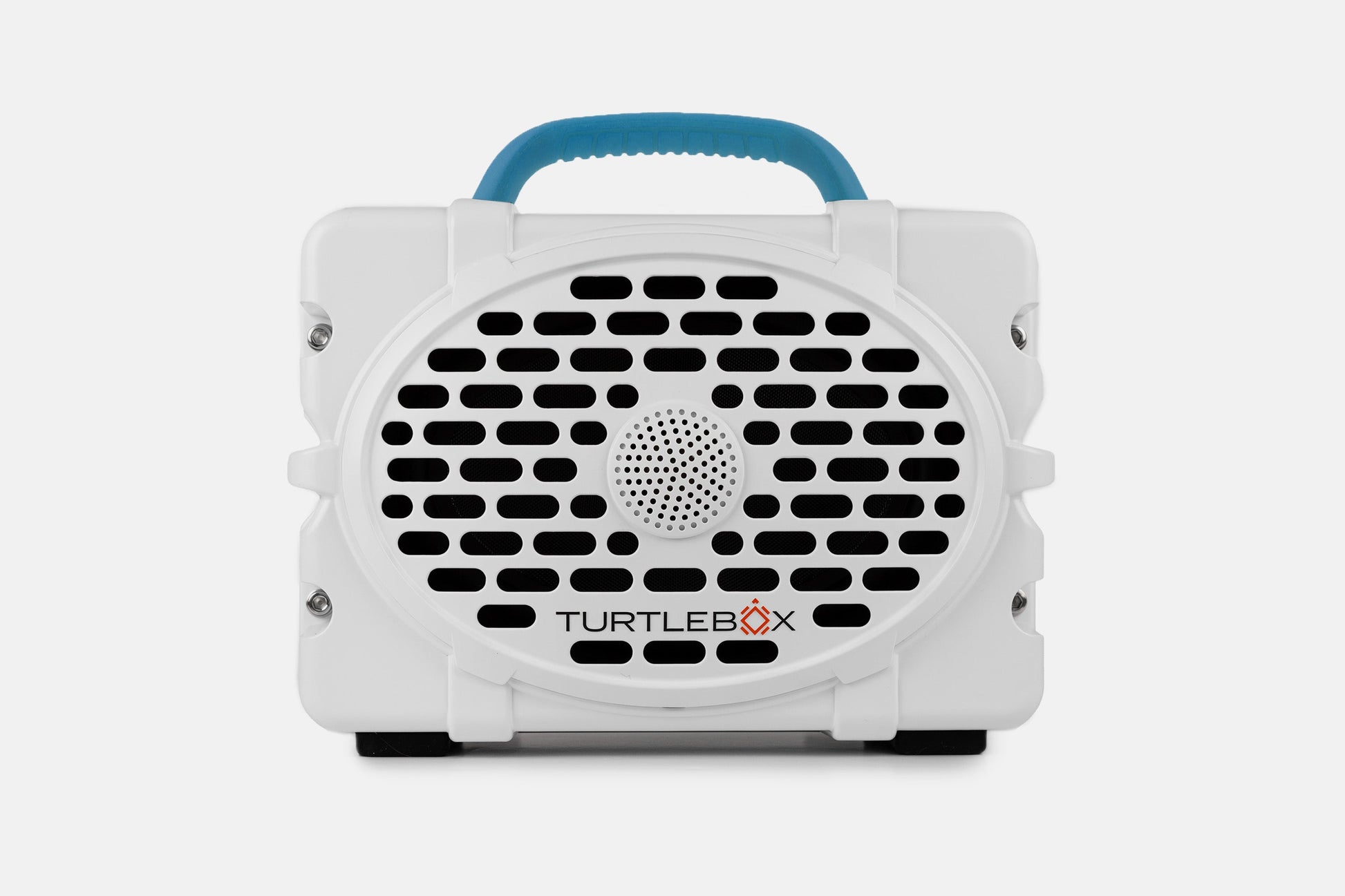Turtlebox Original speaker in white with blue handle no-gallery