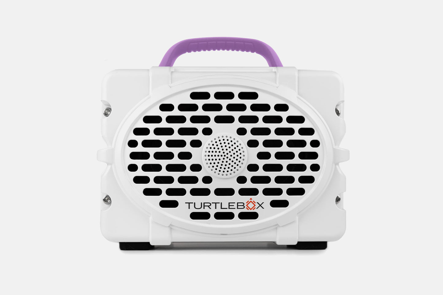 Turtlebox Original speaker in white with lavender handle no-gallery