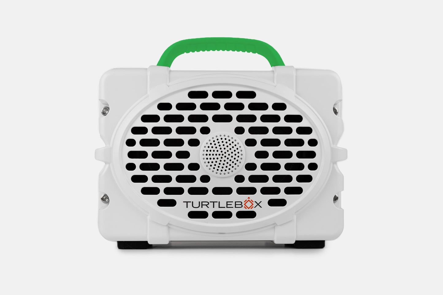 Turtlebox Original speaker in white with kelly green handle no-gallery