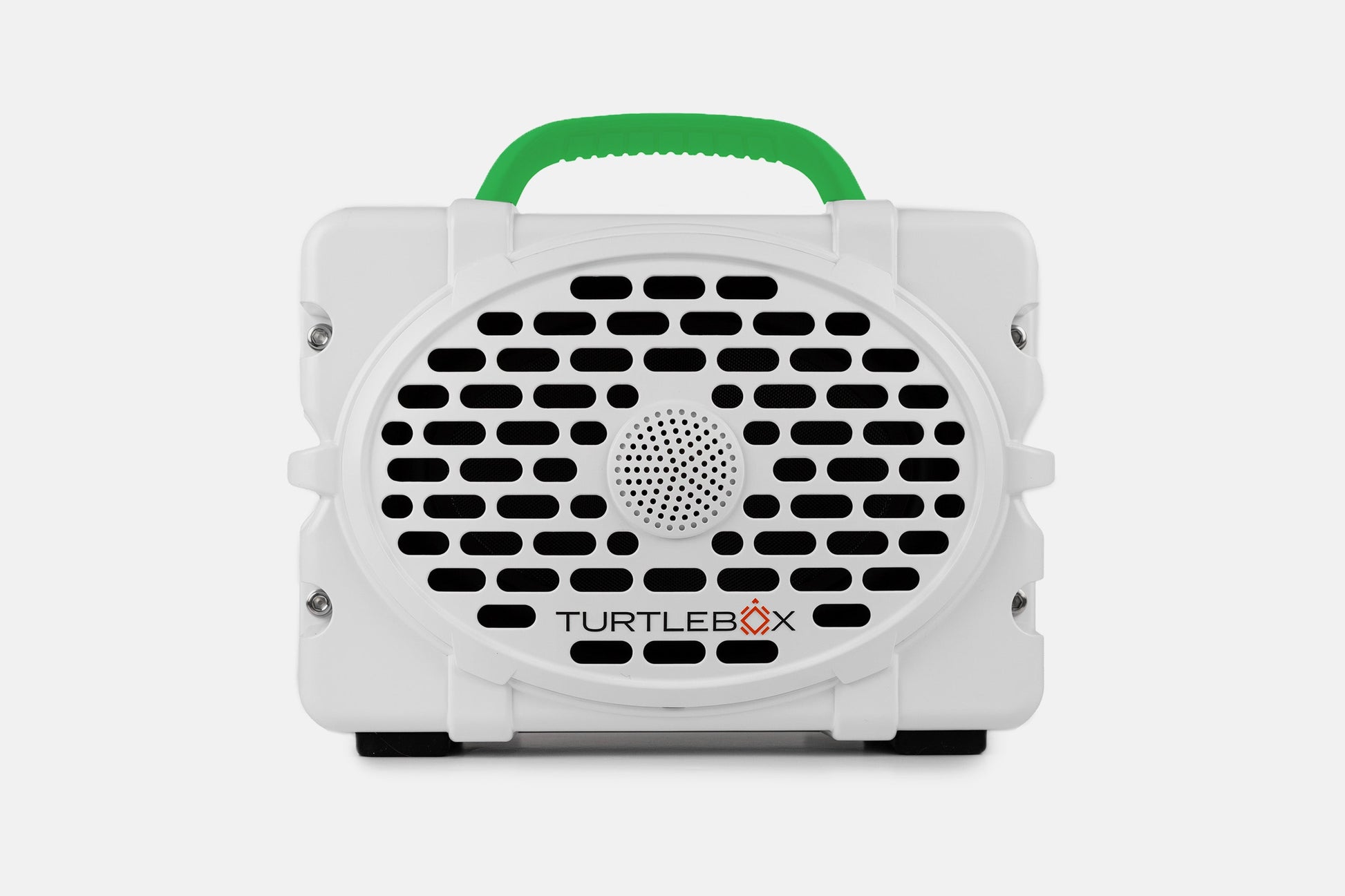 Turtlebox Original speaker in white with kelly green handle no-gallery