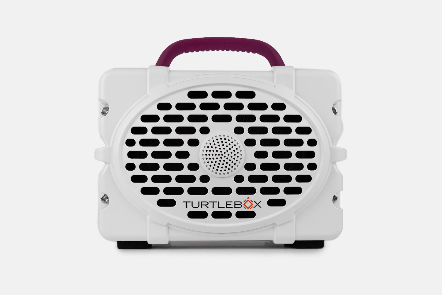 Turtlebox Original speaker in white with maroon handle no-gallery