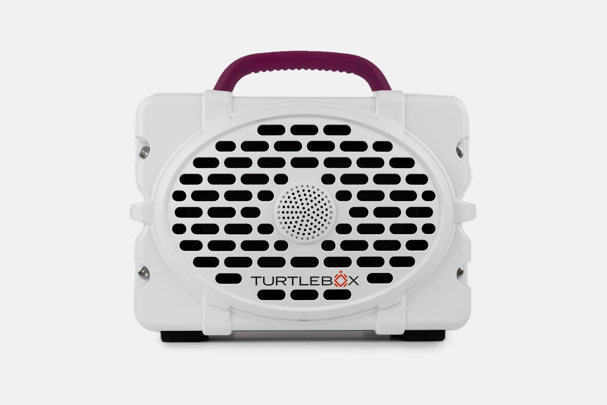 Turtlebox Original speaker in white with maroon handle no-gallery