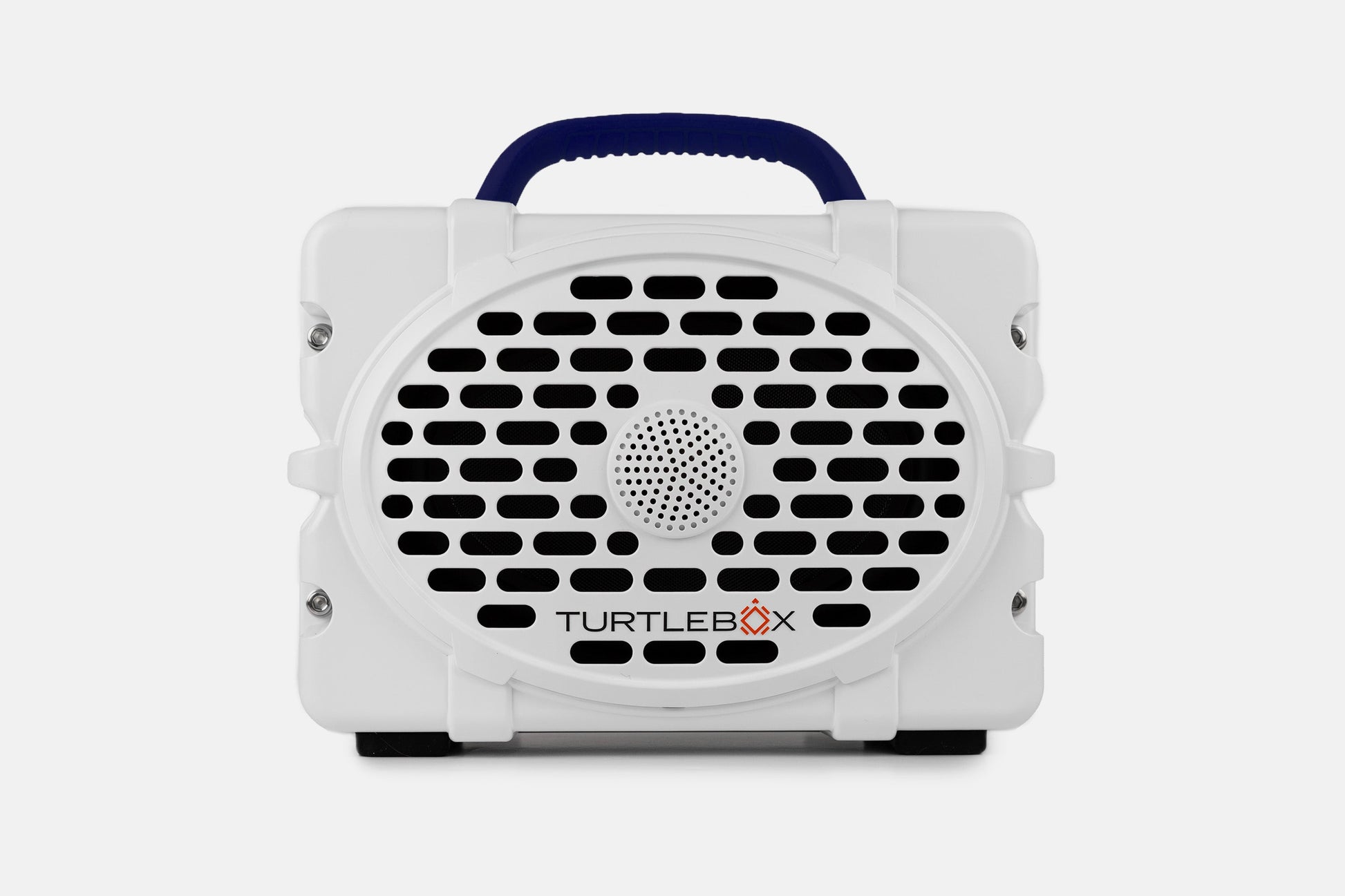 Turtlebox Original speaker in white with navy handle no-gallery
