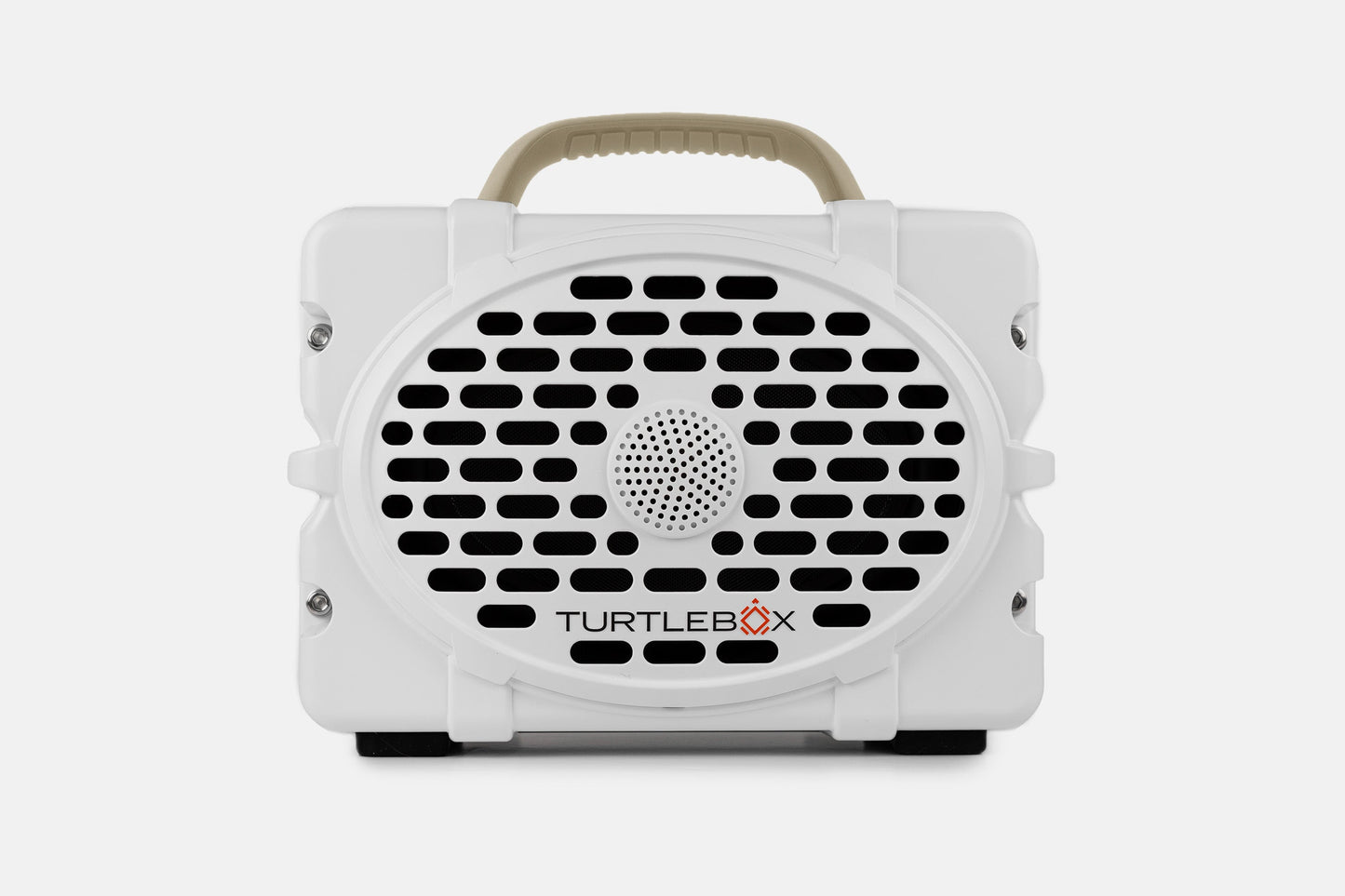 Turtlebox Original speaker in white with tan handle no-gallery