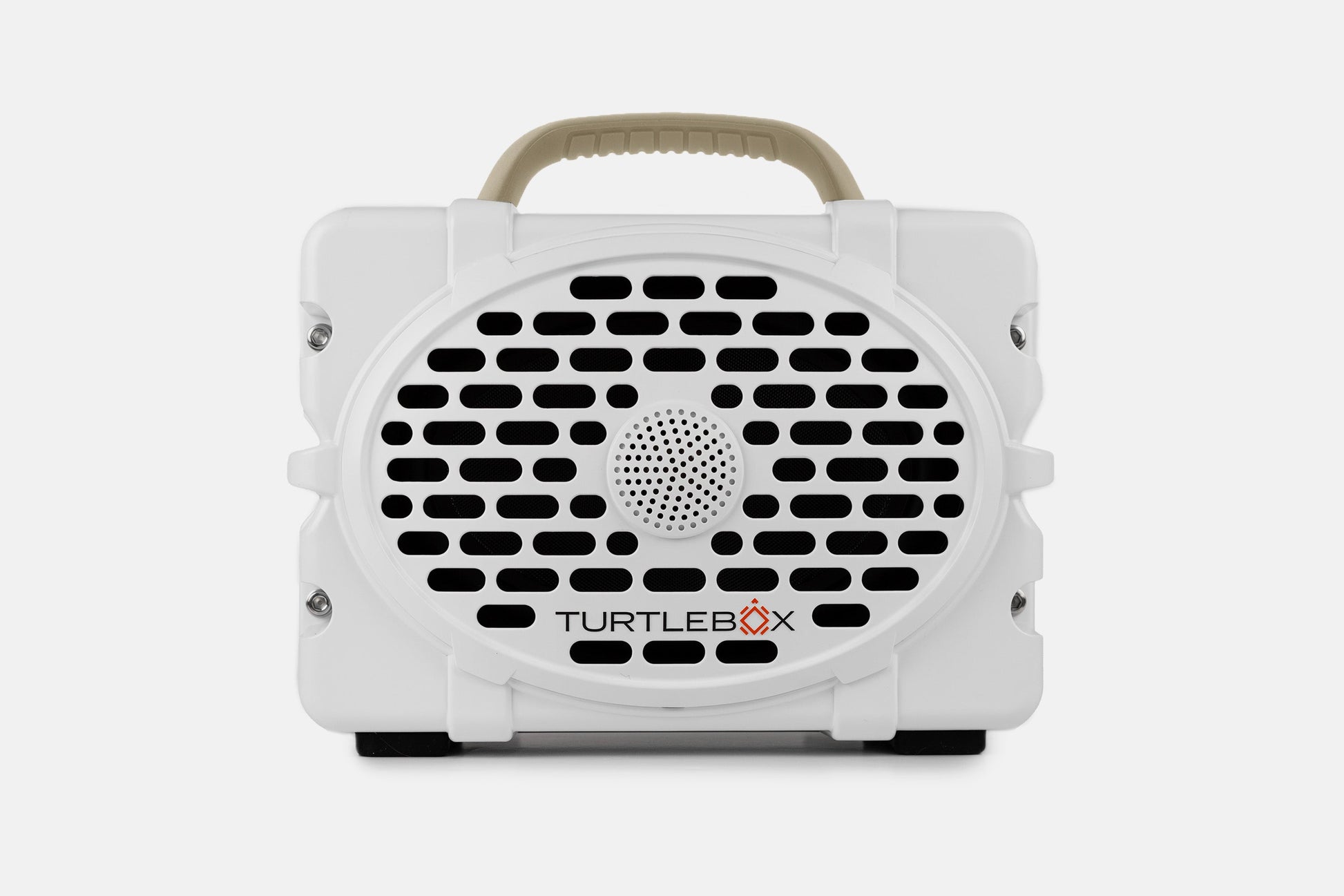 Turtlebox Original speaker in white with tan handle no-gallery