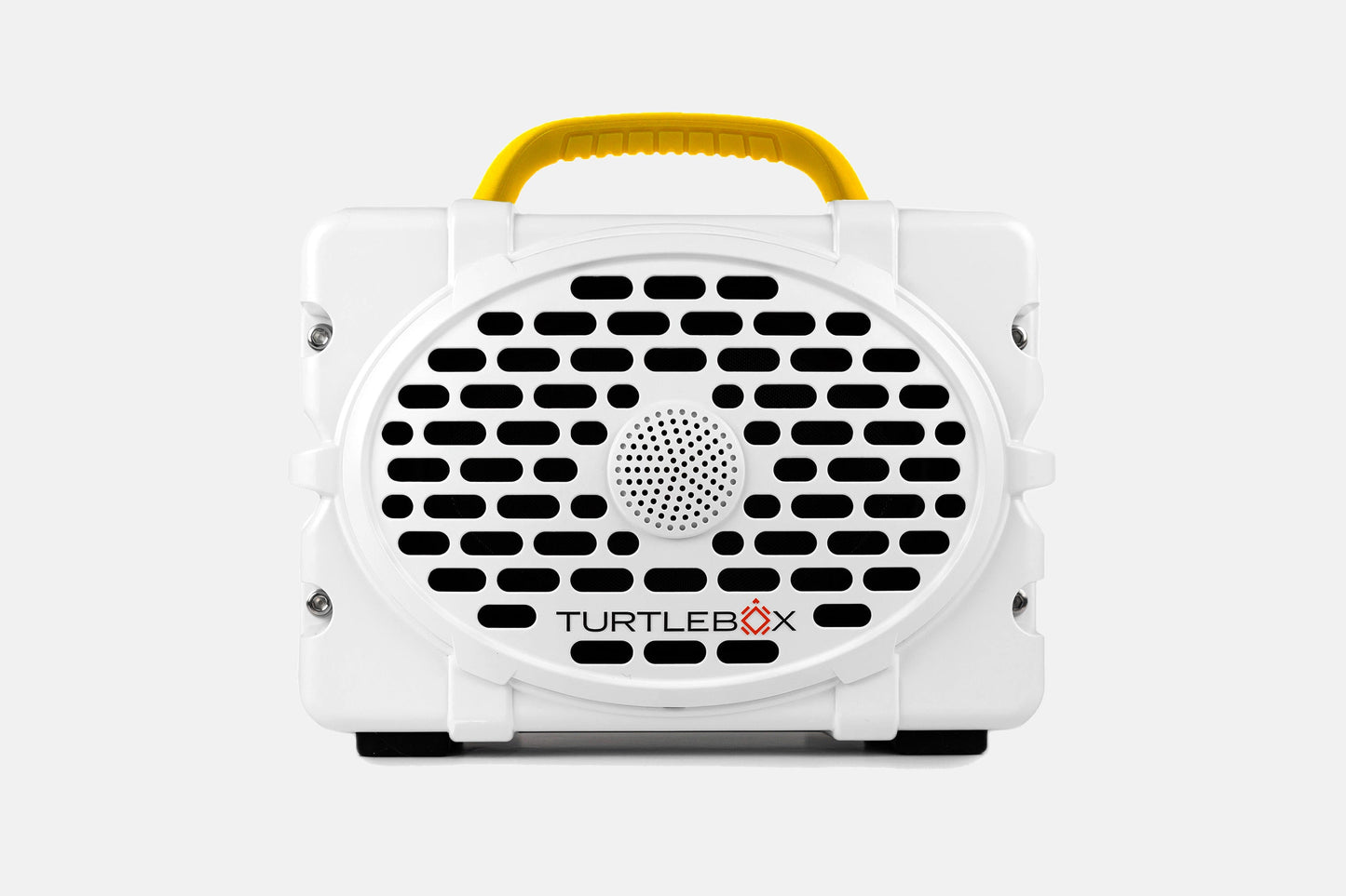 Turtlebox Original speaker in white with yellow handle no-gallery
