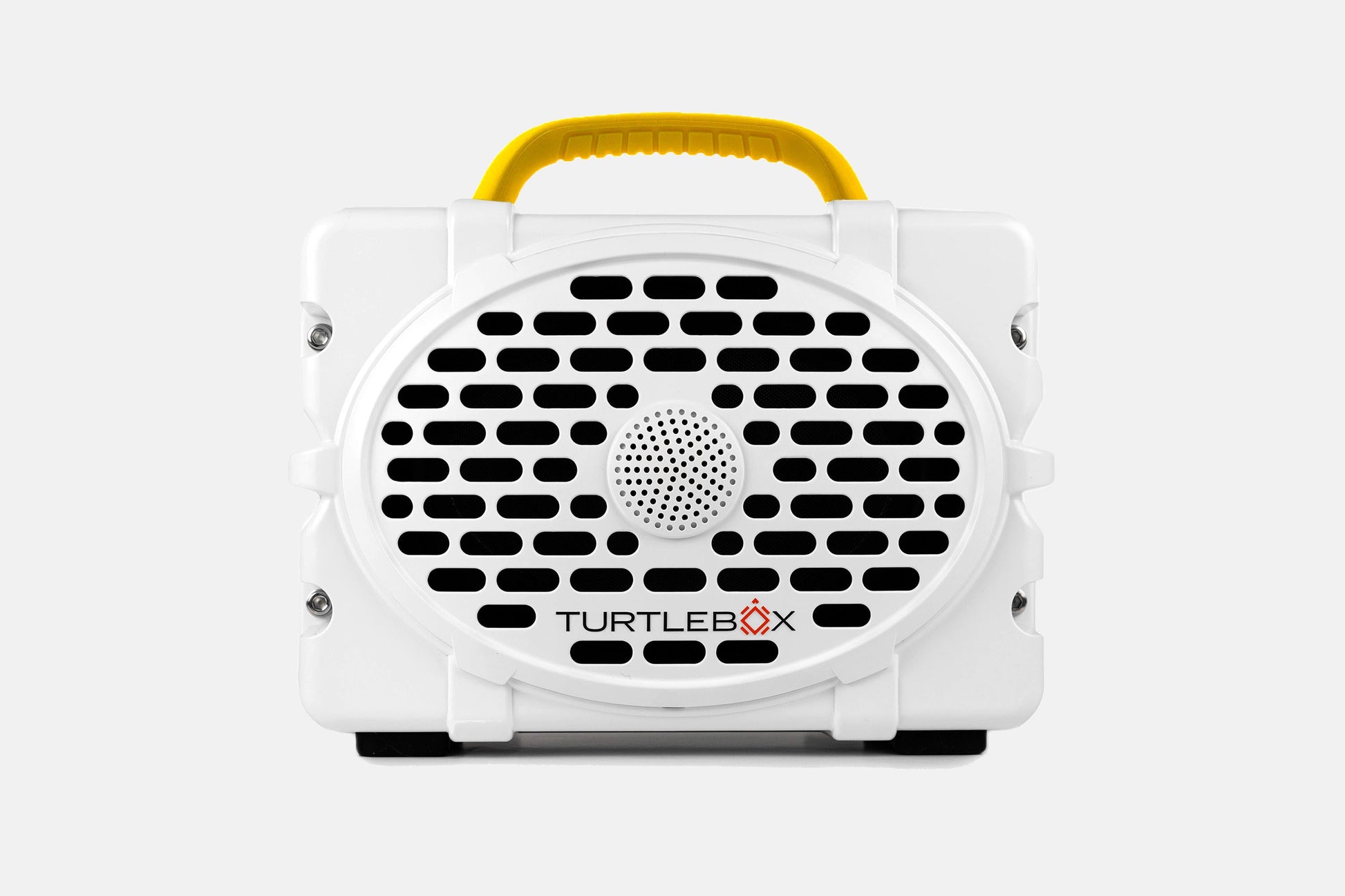 Turtlebox Original speaker in white with yellow handle no-gallery